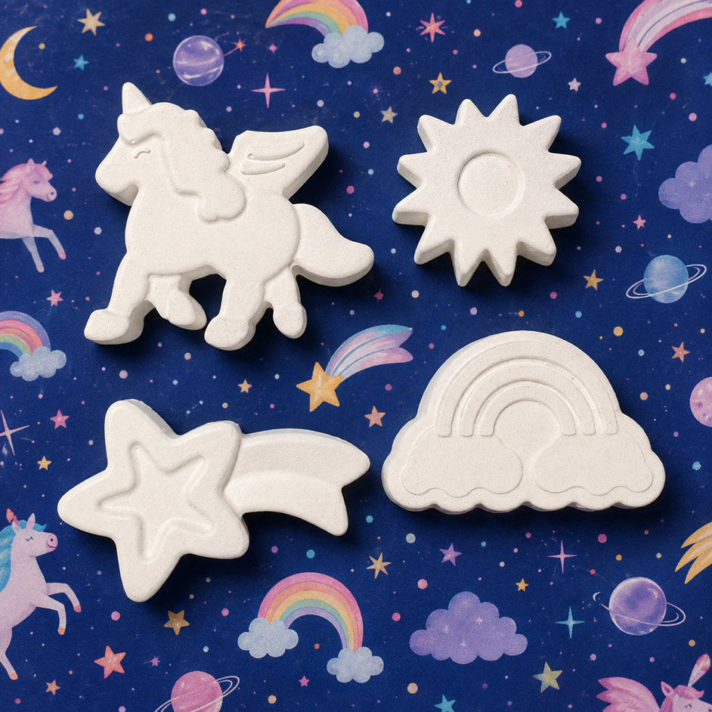 Unpainted unicorn, rainbow and star art pieces