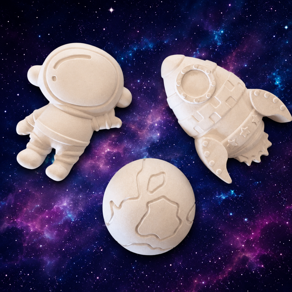 Space-themed ready-to-paint art pieces