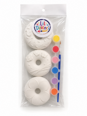 Doughnut DIY Painting Kit with ready-to-paint pieces, a brush and six paint pots