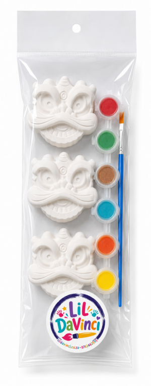 Dragon DIY Painting Kit with ready-to-paint pieces, a brush and six paint pots