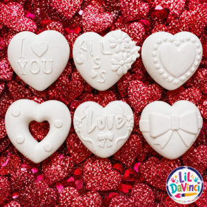 Hearts DIY Painting Kit showing examples of the unpainted designs