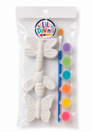 Insects DIY Painting Kit with ready-to-paint pieces, a brush and six paint pots