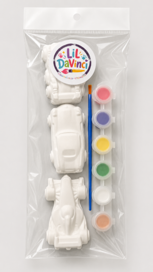 Cars - Large DIY Painting Kit with ready-to-paint pieces, a brush and six paint pots