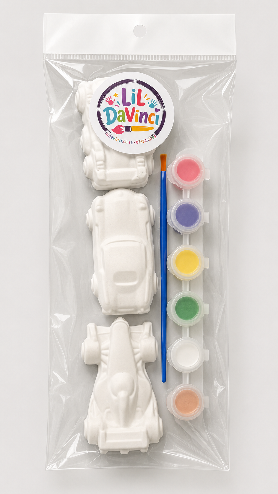 Cars - Large DIY Painting Kit with ready-to-paint pieces, a brush and six paint pots