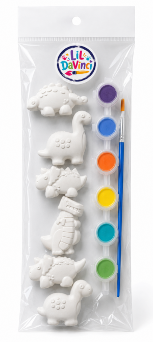 Dinosaurs - Medium DIY Painting Kit with ready-to-paint pieces, a brush and six paint pots