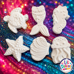 Mermaid & Ocean DIY Painting Kit showing examples of the unpainted designs