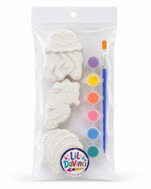 Mermaid & Ocean DIY Painting Kit with ready-to-paint pieces, a brush and six paint pots