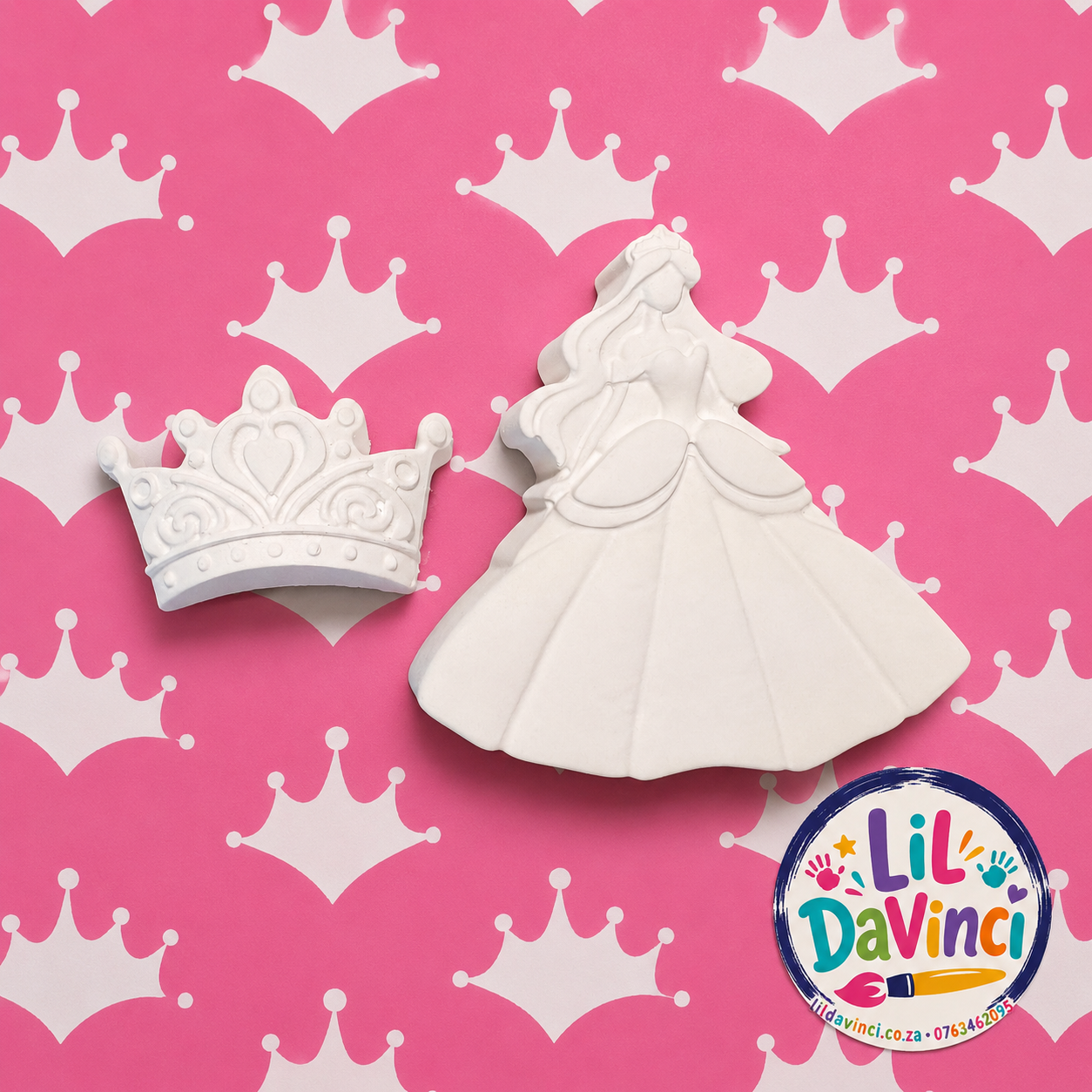 Princess DIY Painting Kit showing examples of the unpainted designs