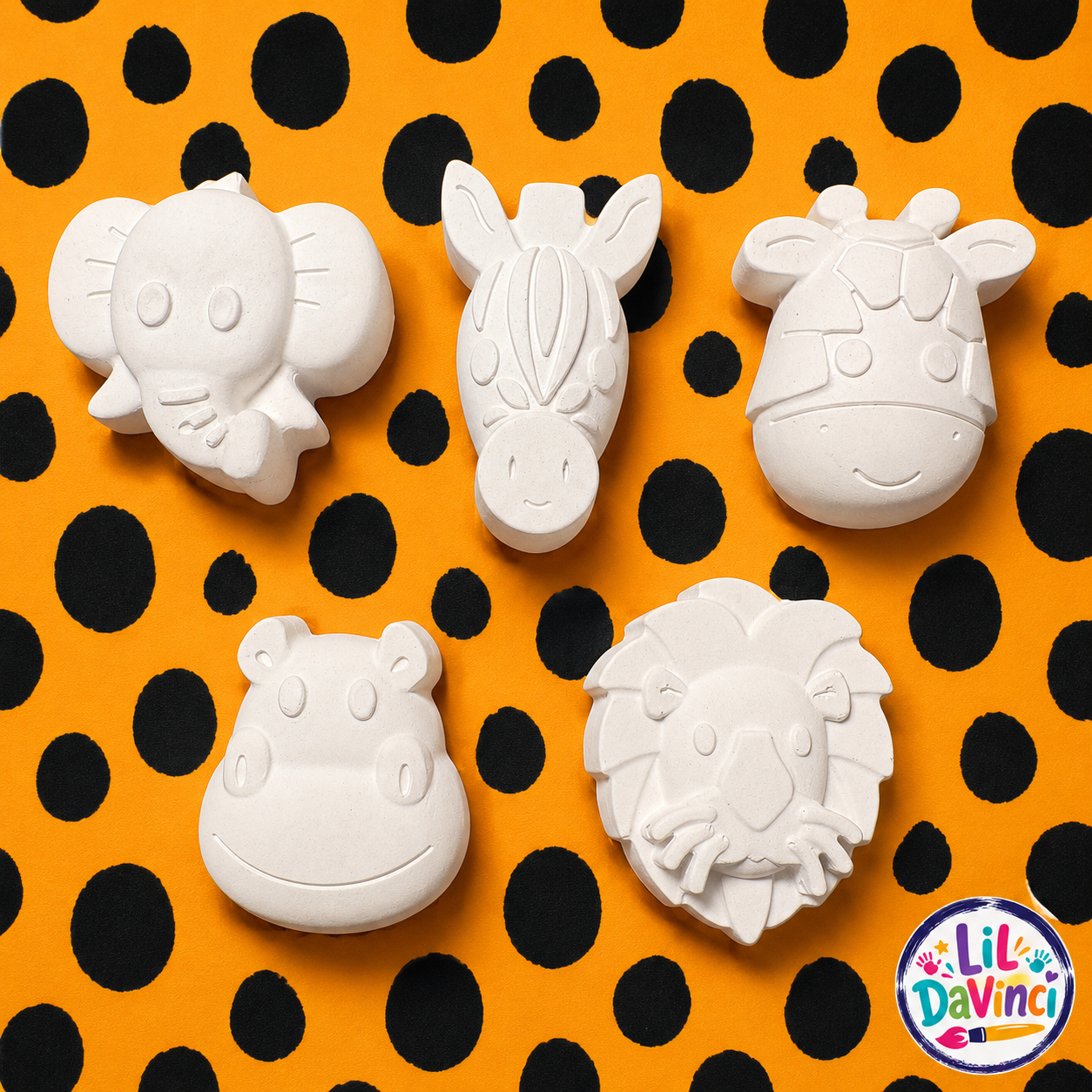 Safari DIY Painting Kit showing examples of the unpainted designs