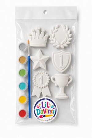 Sports Champs DIY Painting Kit with ready-to-paint pieces, a brush and six paint pots