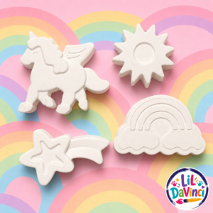 Unicorns & Rainbows DIY Painting Kit showing examples of the unpainted designs